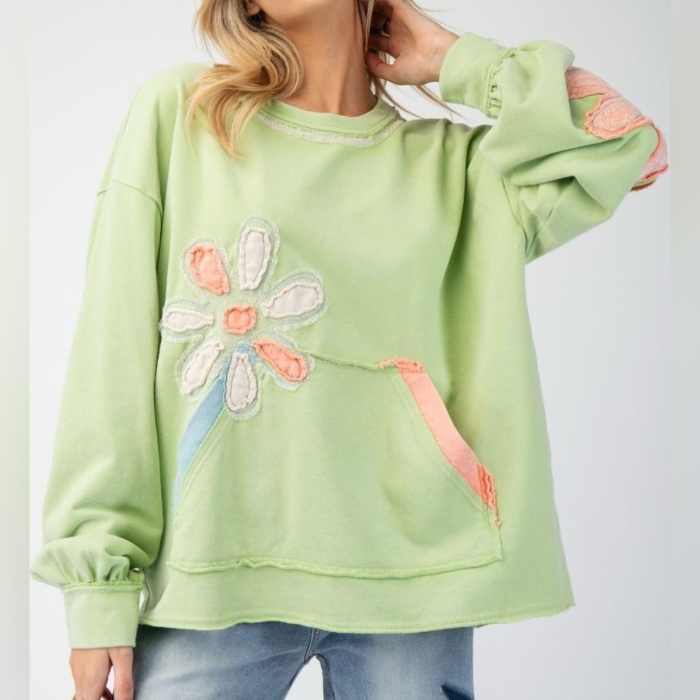 Washed Flower Patch Terry Knit Pullover NWT - image 3